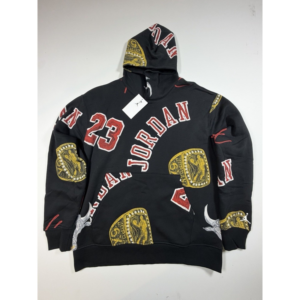Nike Air Jordan Brooklyn Fleece AOP Pullover Hoodie Jumpman Sz Large FN4545-010